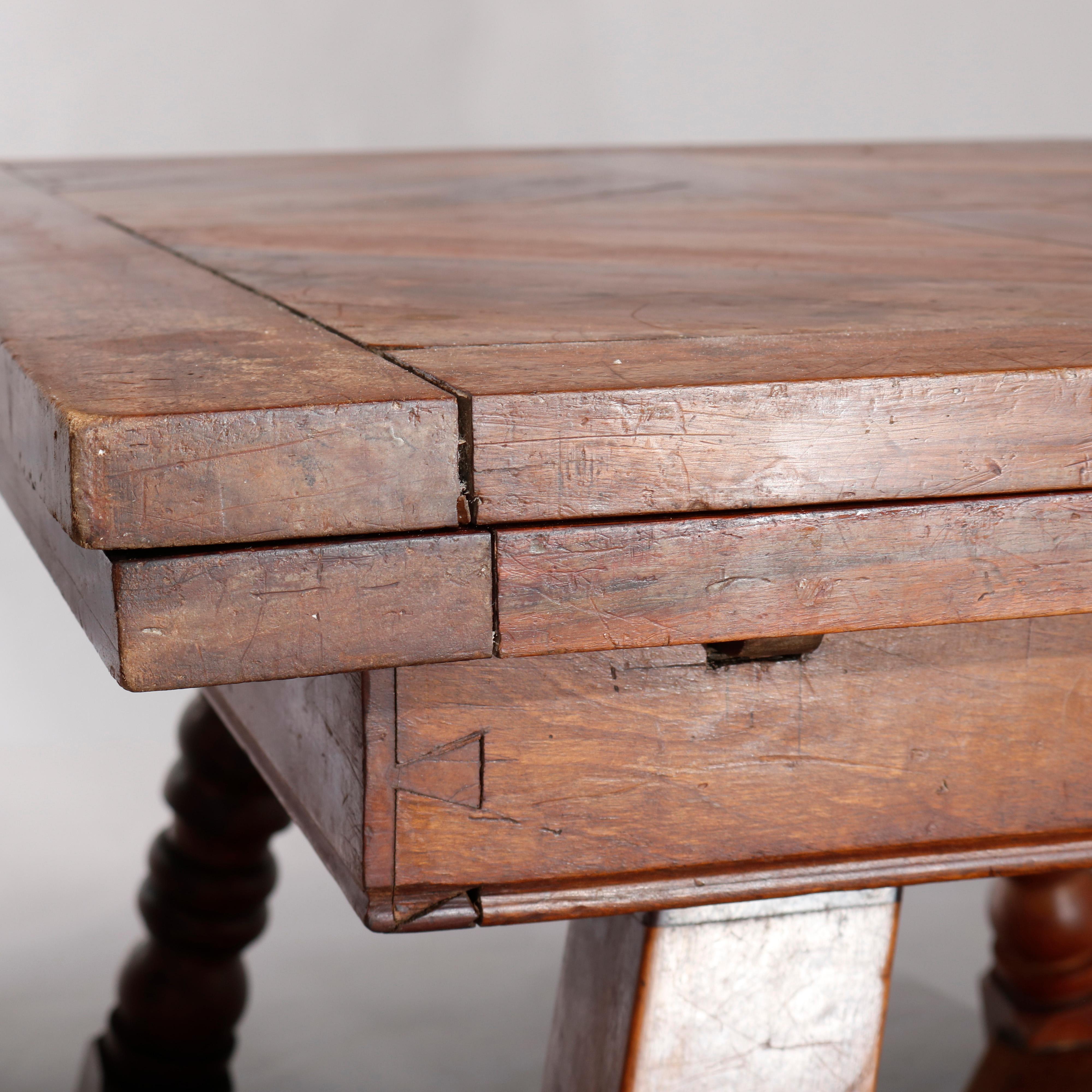 Large Continental Parquetry Inlaid Walnut Draw-Top Dining Table, circa 1900 9