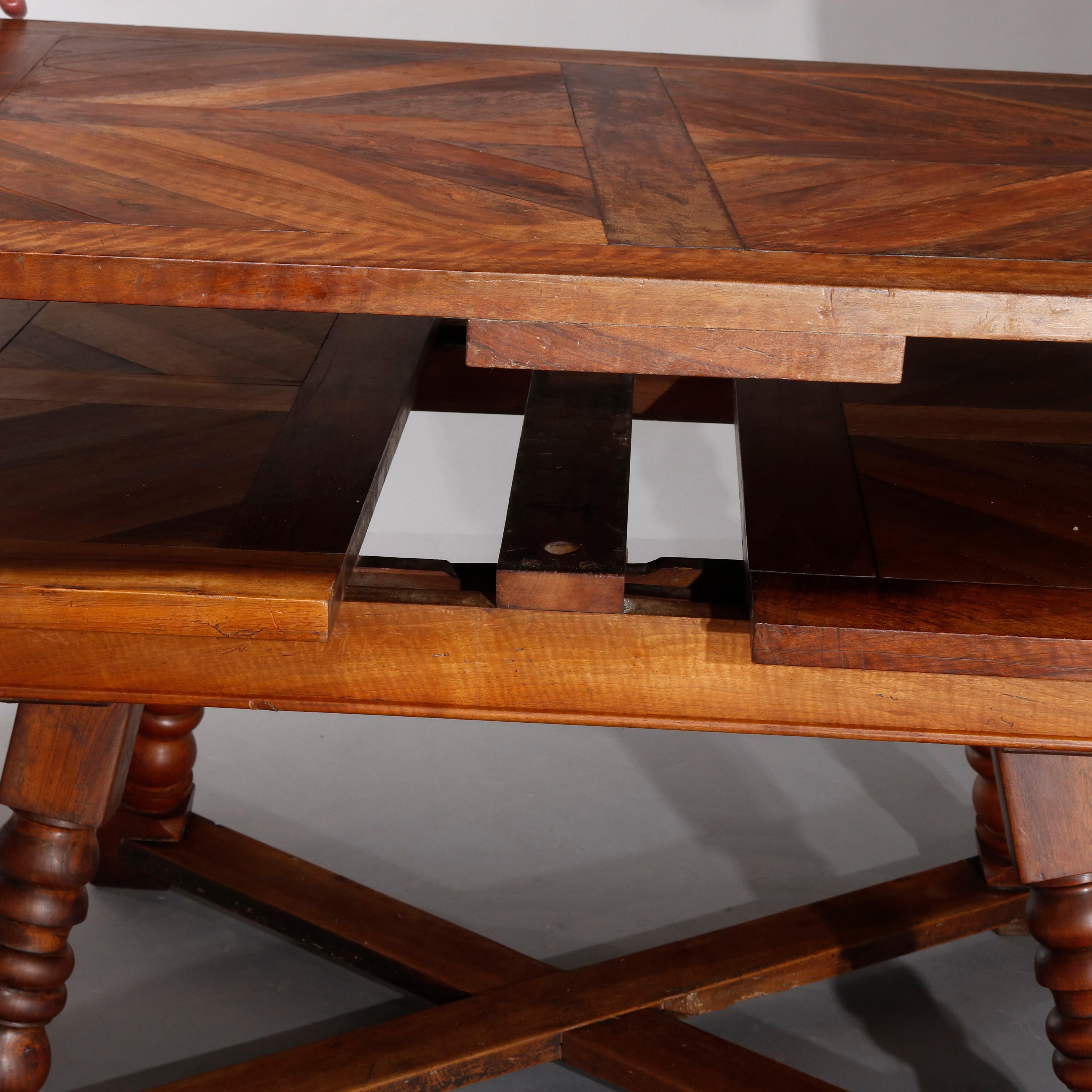 Large Continental Parquetry Inlaid Walnut Draw-Top Dining Table, circa 1900 10