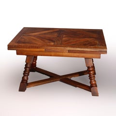 Large Continental Parquetry Inlaid Walnut Draw-Top Dining Table, circa 1900