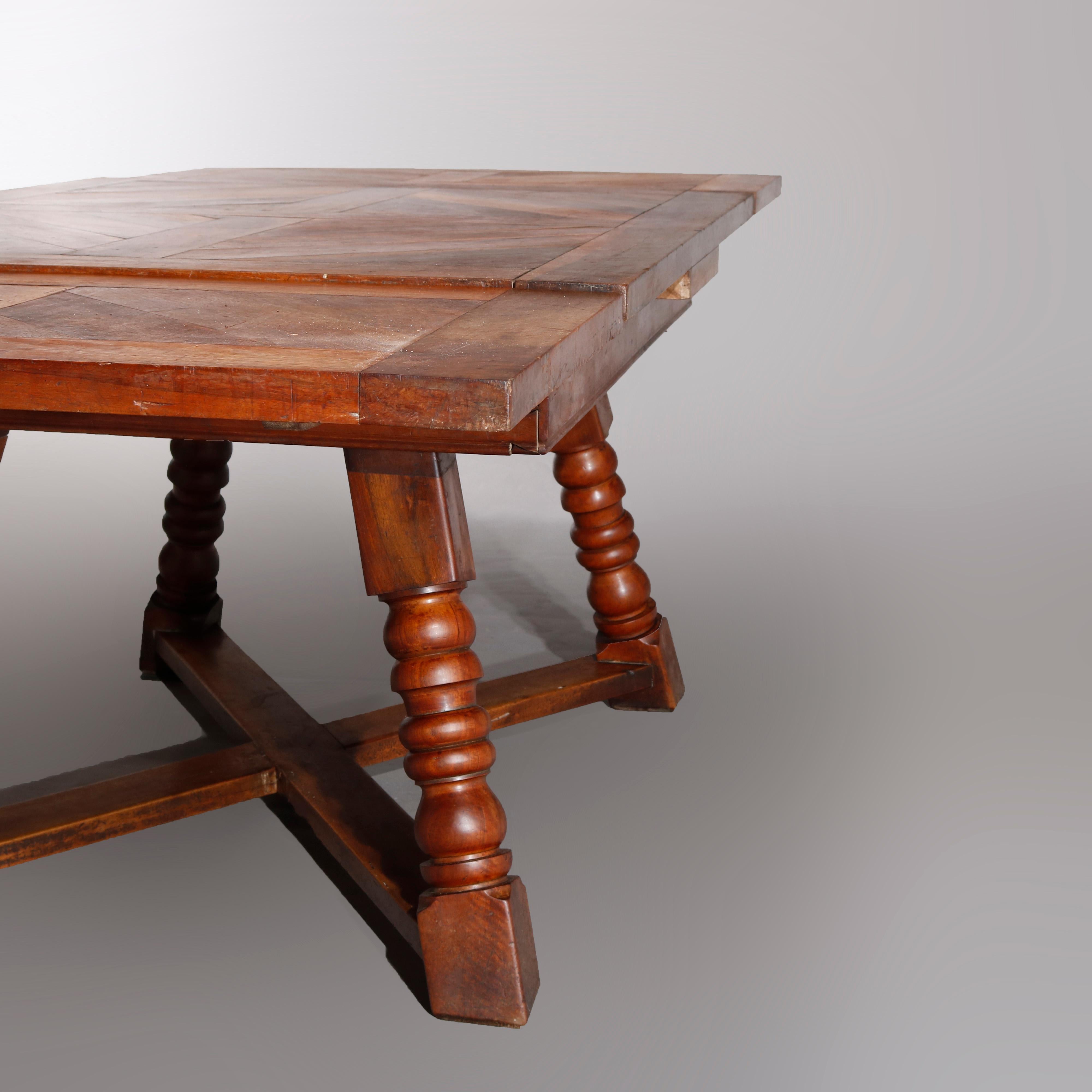 Large Continental Parquetry Inlaid Walnut Draw-Top Dining Table, circa 1900 2