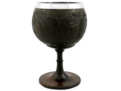 Antique Large Continental Sterling Silver Mounted Coconut Cup