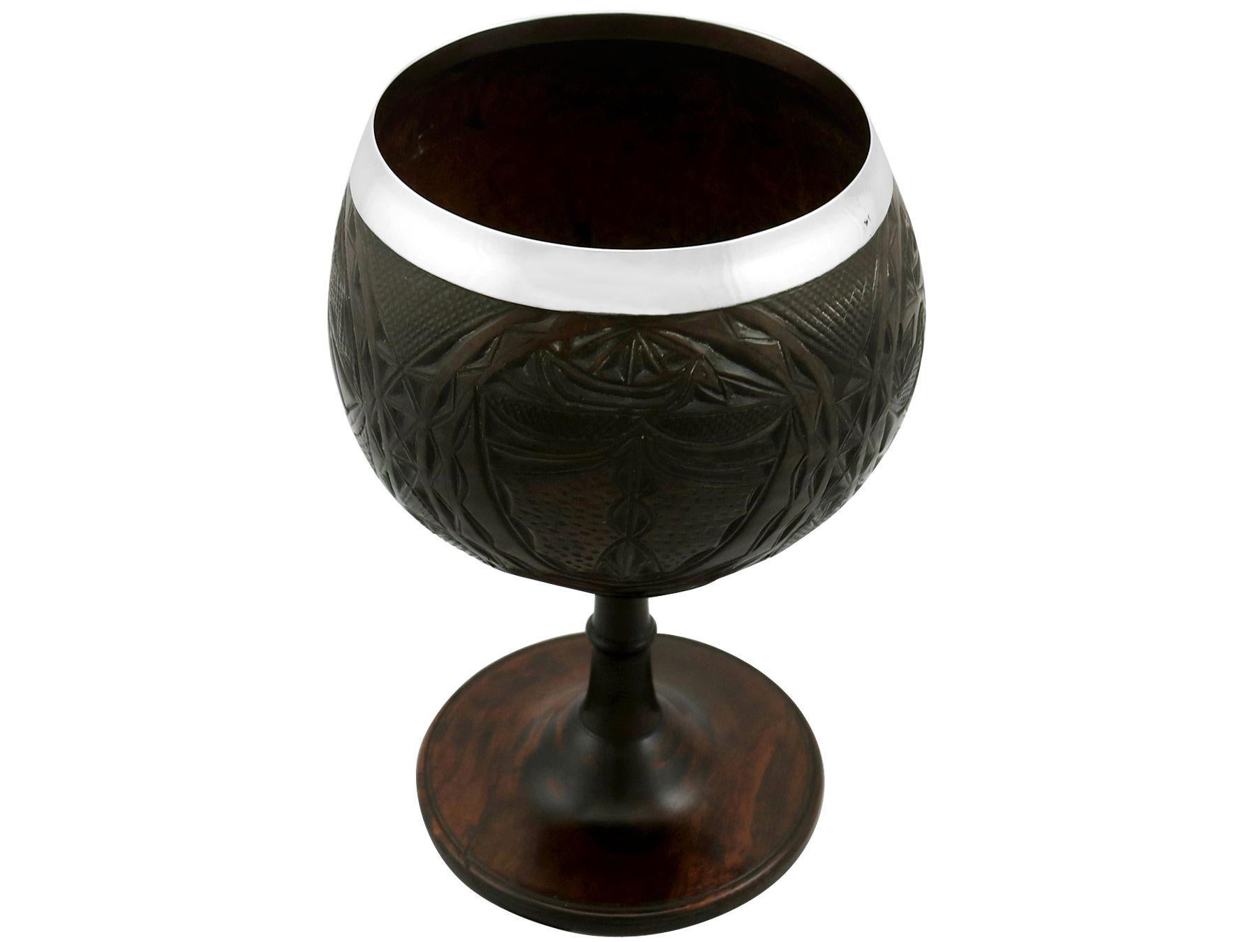 European Antique Large Continental Sterling Silver Mounted Coconut Cup For Sale