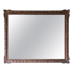 Antique Large Copper Gilt Overmantle Wall Mirror, 19th Century