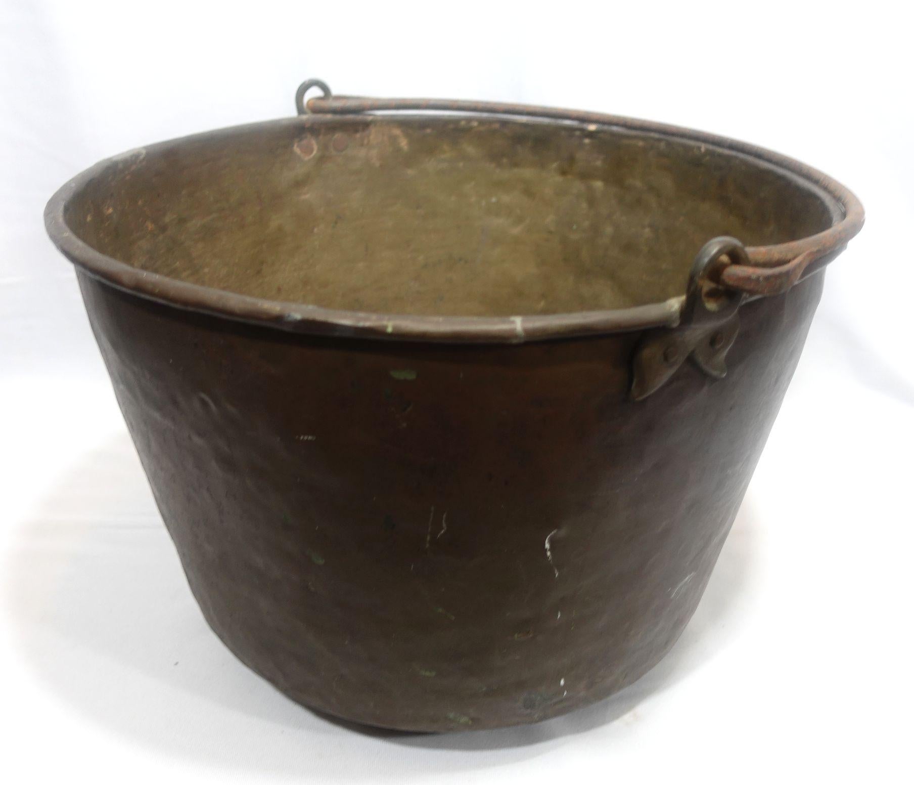 Hand-Crafted Antique Large Copper Handled Bucket (12-CB2) For Sale