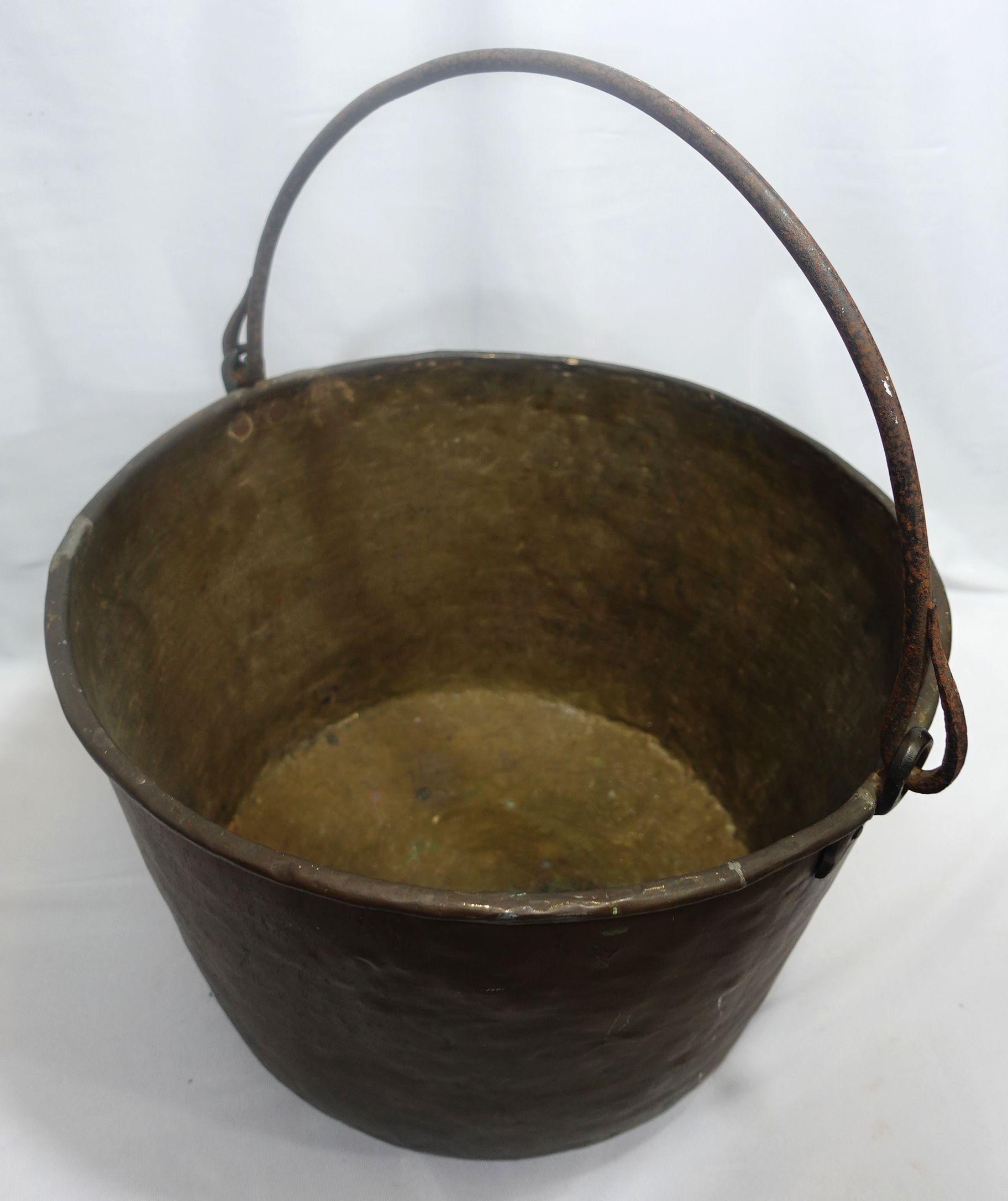 Antique Large Copper Handled Bucket and A Copper Ladle (11-CB1) For Sale 8