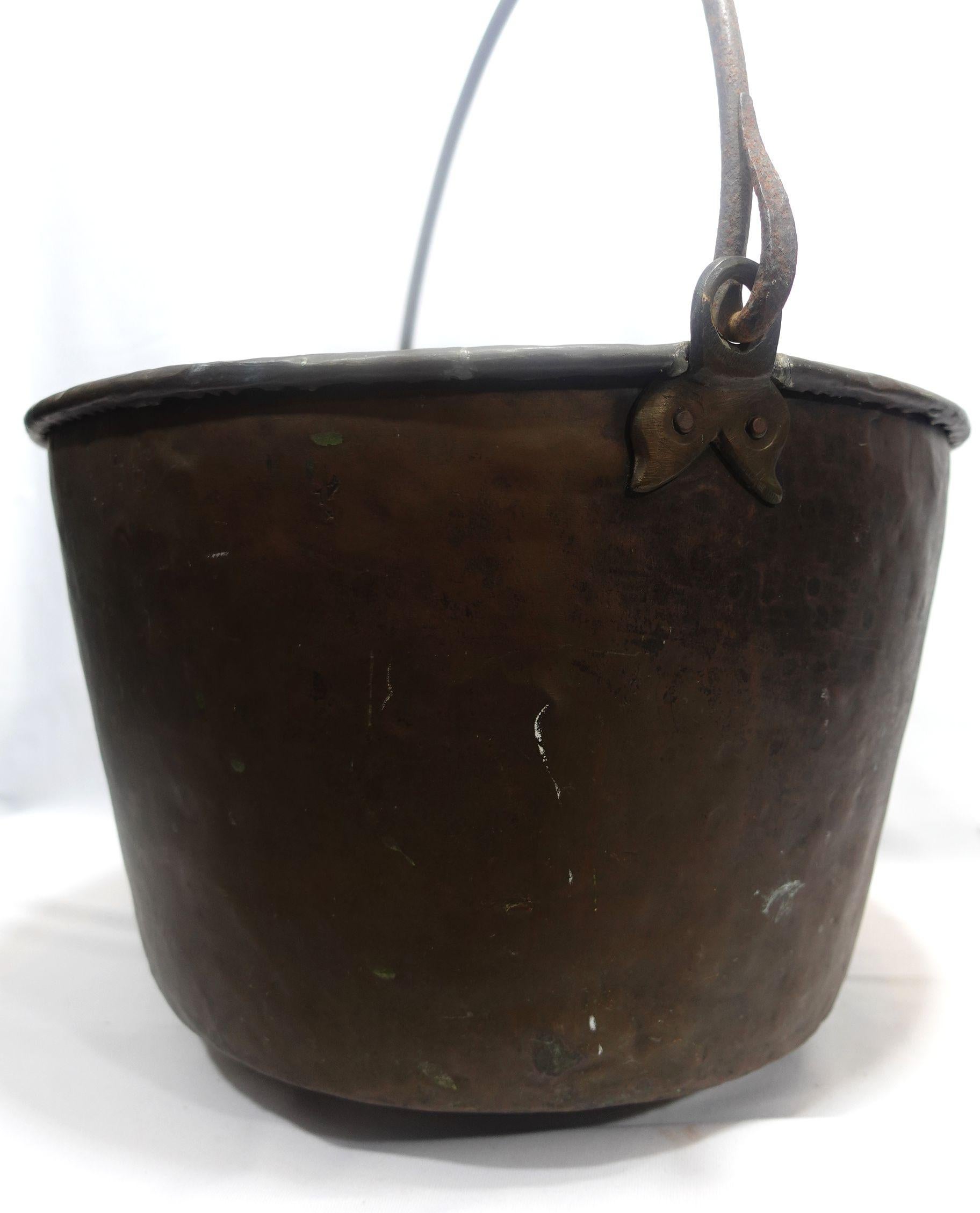 Antique Large Copper Handled Bucket and A Copper Ladle (11-CB1) For Sale 9