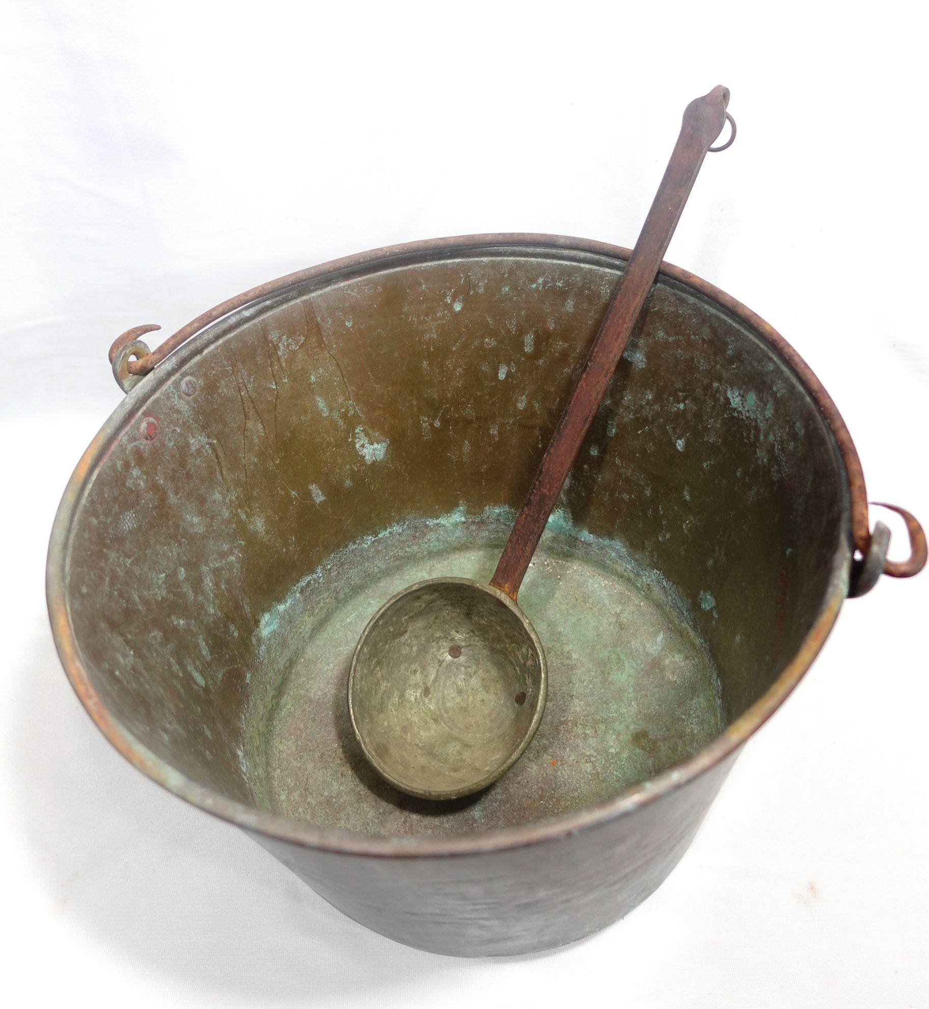 Antique Large Copper Handled Bucket and A Copper Ladle (11-CB1) For Sale 1
