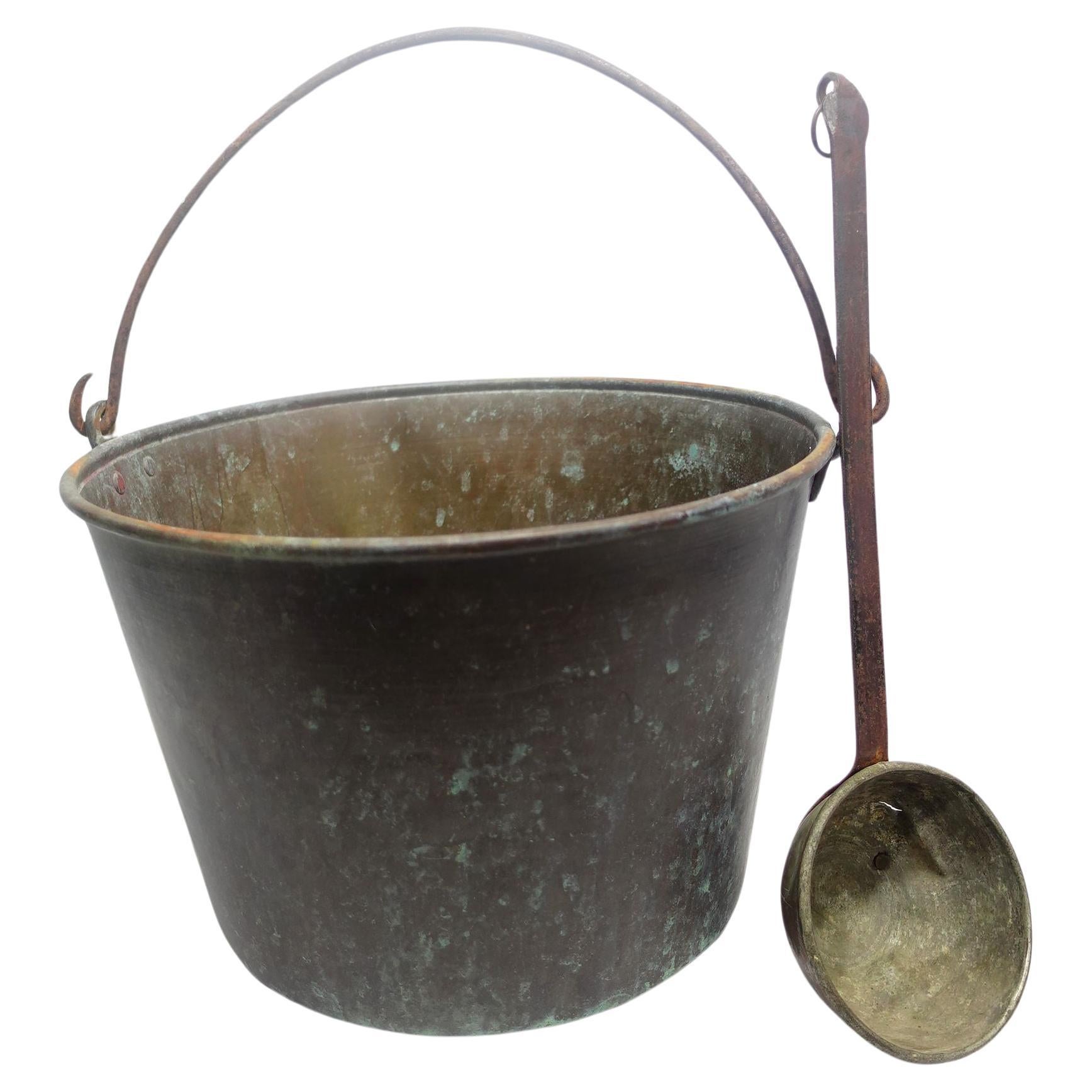 Antique Large Copper Handled Bucket and A Copper Ladle (11-CB1)