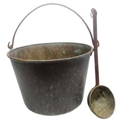 Antique Large Copper Handled Bucket and A Copper Ladle (11-CB1)
