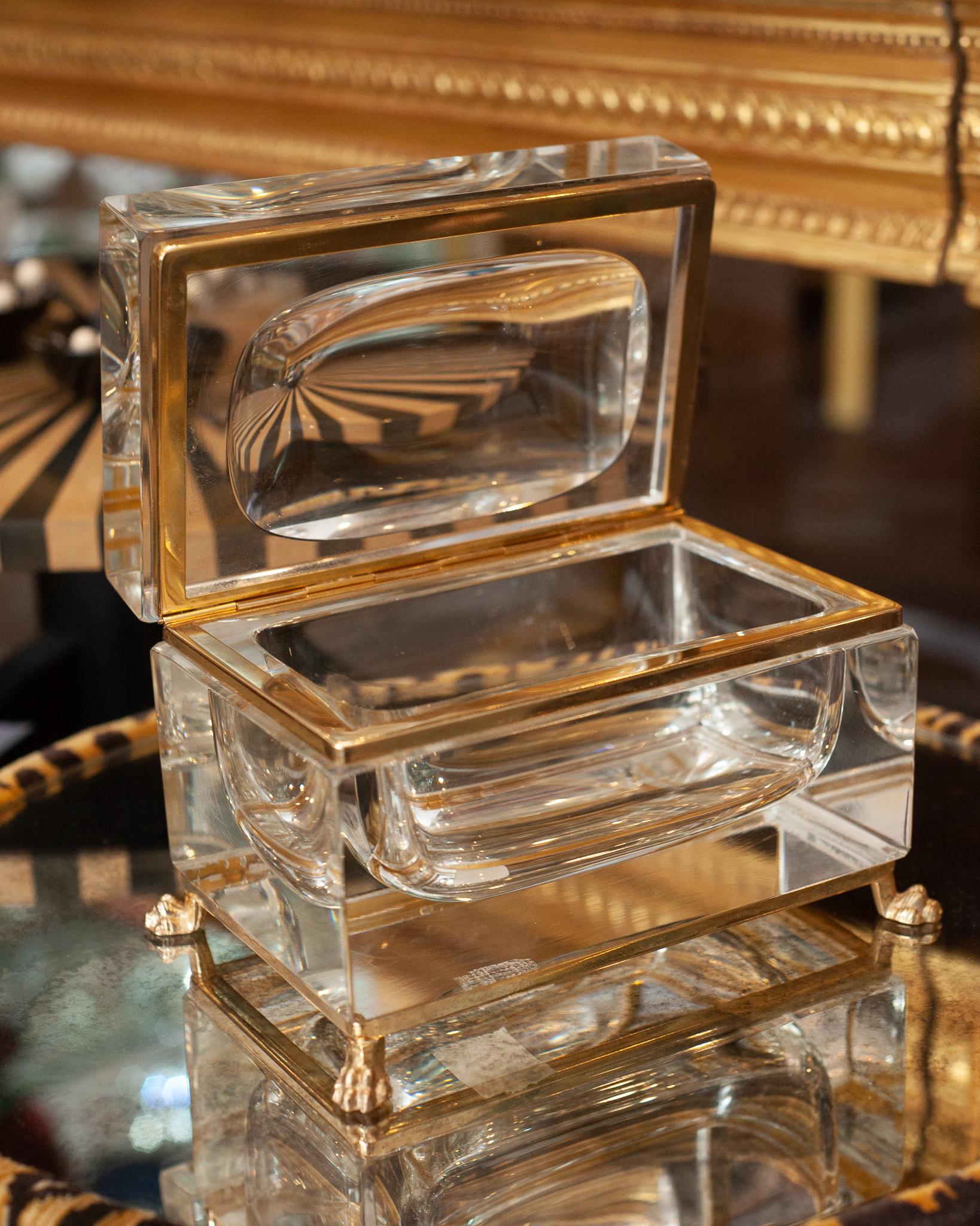 20th Century Antique Large Crystal Box or Casket with Footed Bronze Mounting For Sale