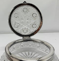 Antique Large Cut Crystal & Silverplate Hinged Vanity or Dresser Box