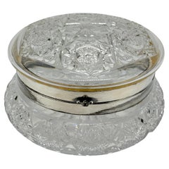 Antique Large Cut Crystal & Silverplate Hinged Vanity or Dresser Box