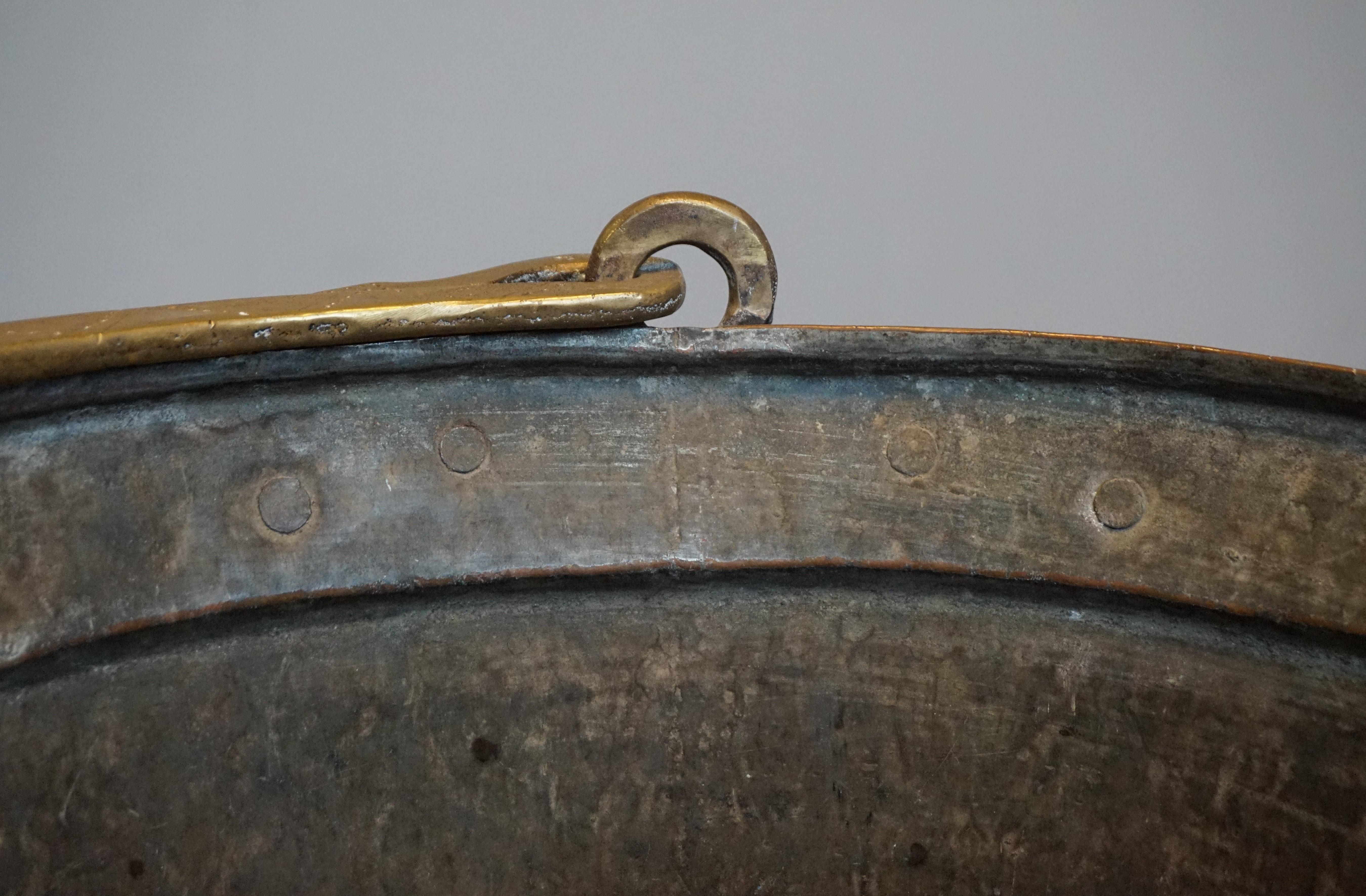 Antique, Large & Decorative Hand Hammered Copper & Cast Bronze Firewood Bucket 7
