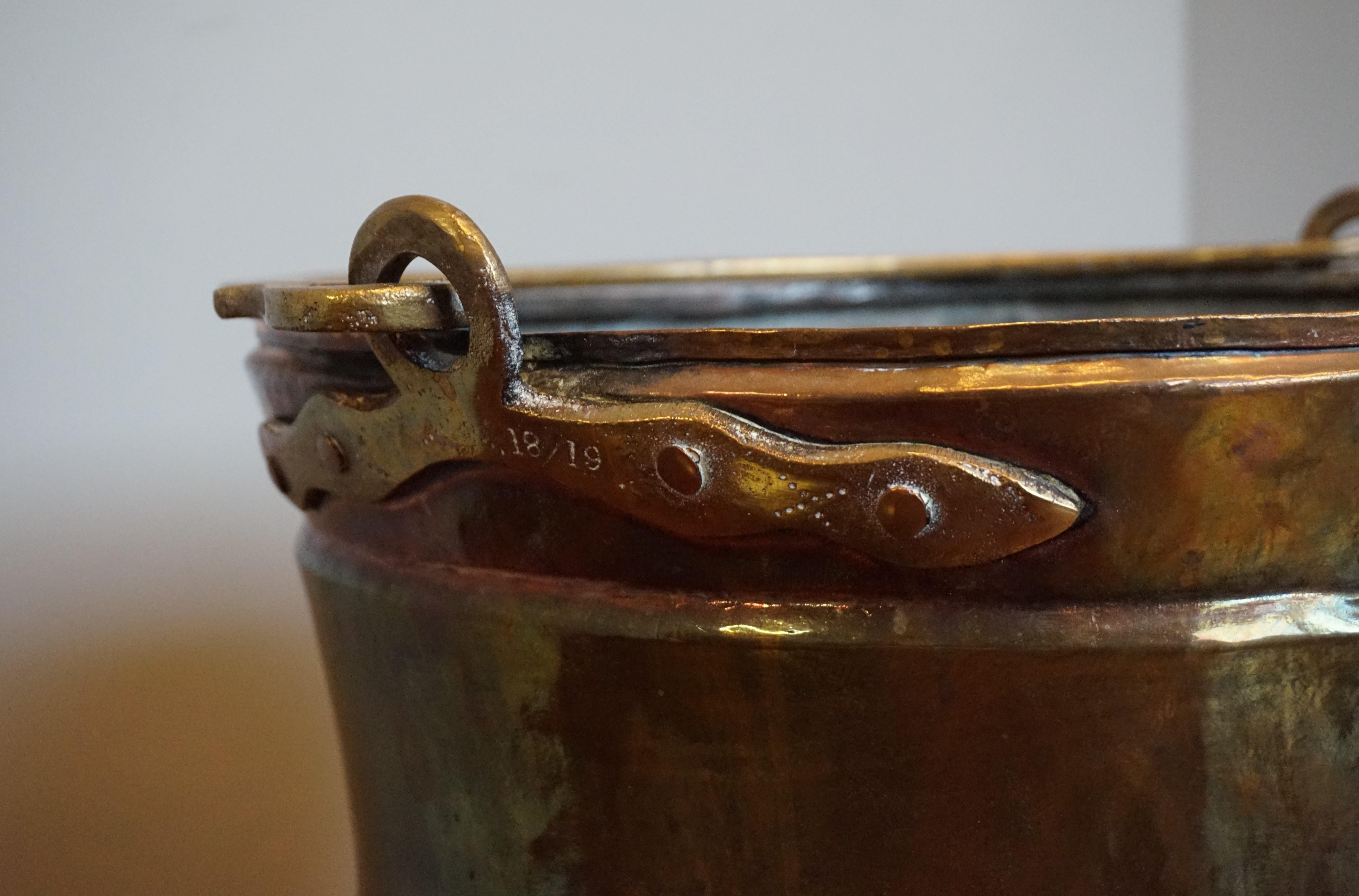 Antique, Large & Decorative Hand Hammered Copper & Cast Bronze Firewood Bucket 8