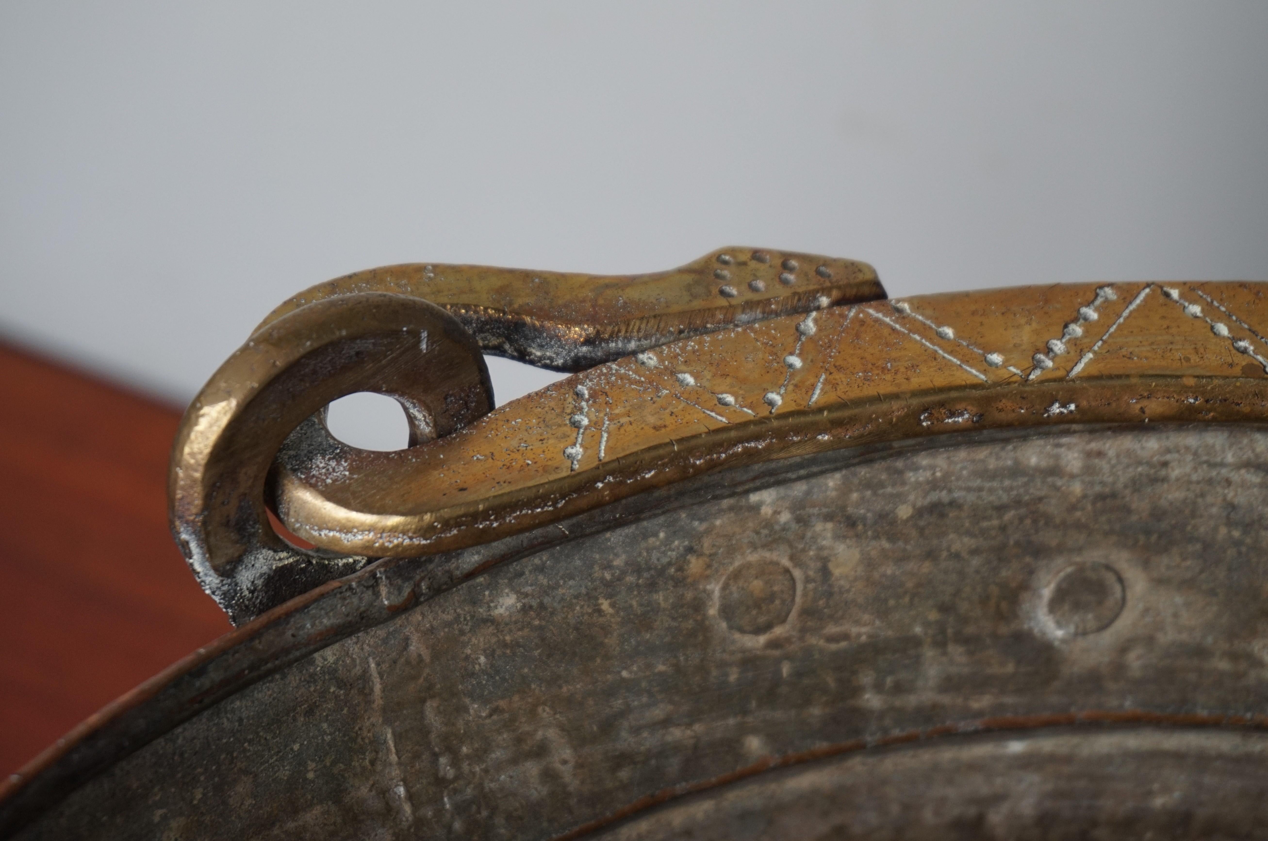 Antique, Large & Decorative Hand Hammered Copper & Cast Bronze Firewood Bucket 2