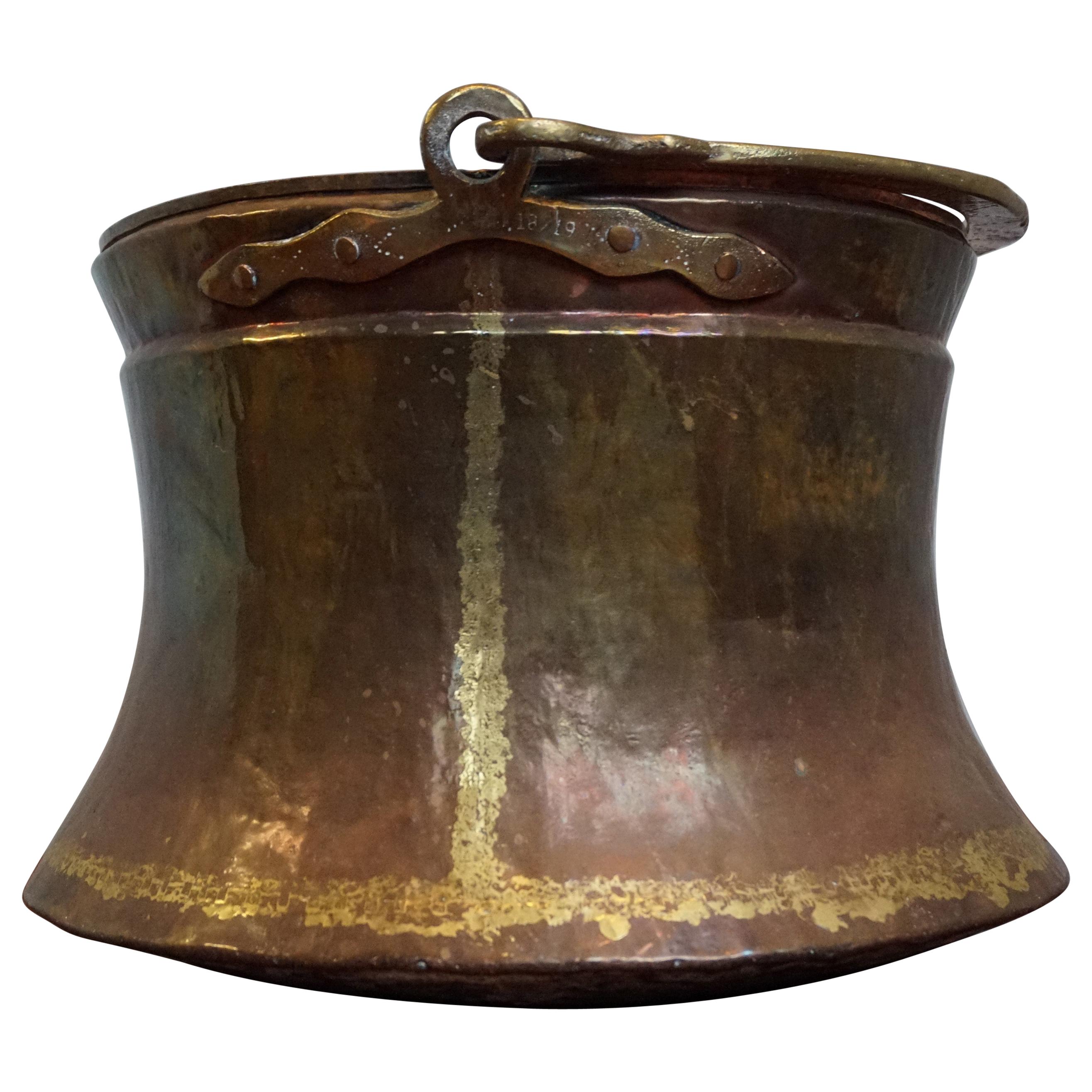 Antique, Large & Decorative Hand Hammered Copper & Cast Bronze Firewood Bucket