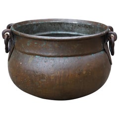 Antique, Large & Decorative Hand Hammered Copper & Wrought Iron Firewood Bucket