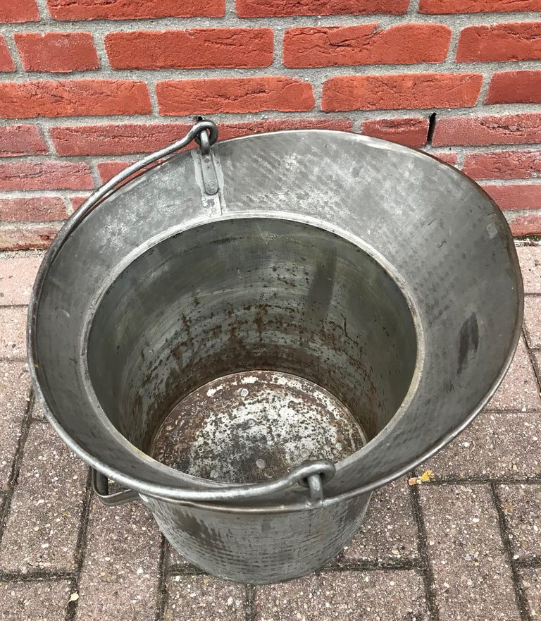 Antique, Large and Decorative Handcrafted Wrought Iron Firewood Bucket