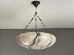 Antique Large & Deep White Alabaster & Black Veins Chandelier / Flush Mount 1920