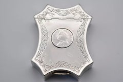 Antique Large Desk Top Silver Coin Embellished W/Detailed Engraving Snuff Box