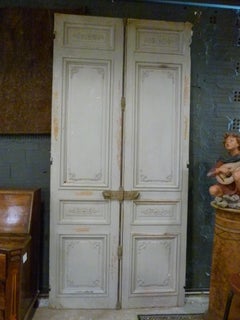 Antique Large Doble Wooden Interior Door in White Patina Color