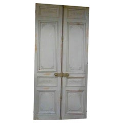 Antique Grande porte d'intérieur en bois à deux battants de couleur blanche Patina