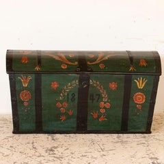 Antique Large Domed Top Green Painted Swedish Trunk, Dated 1847