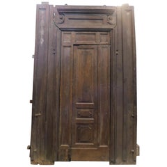 Used Large Door in Brown Walnut Wood, Small Internal Door, 1800, Italy