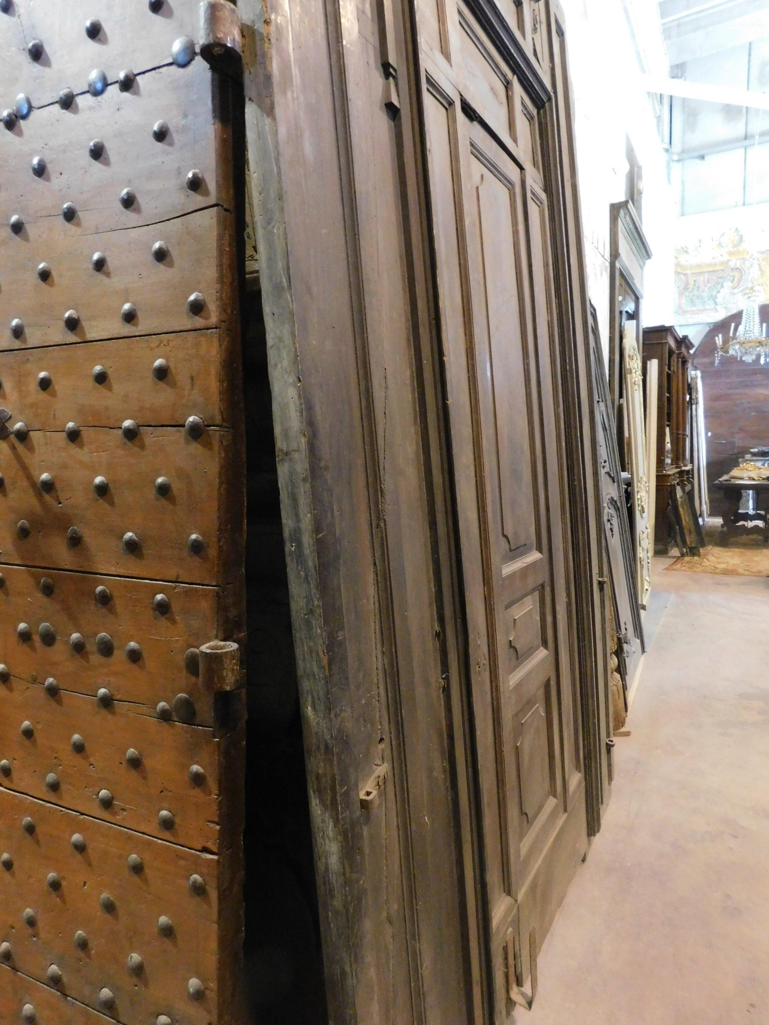 Antique Large Door in Brown Walnut Wood, Small Internal Door, 1800, Italy For Sale 4