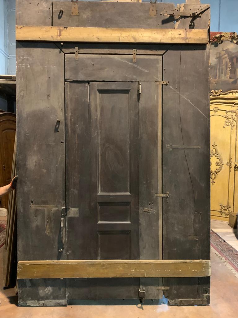 Italian Antique Large Door in Brown Walnut Wood, Small Internal Door, 1800, Italy For Sale