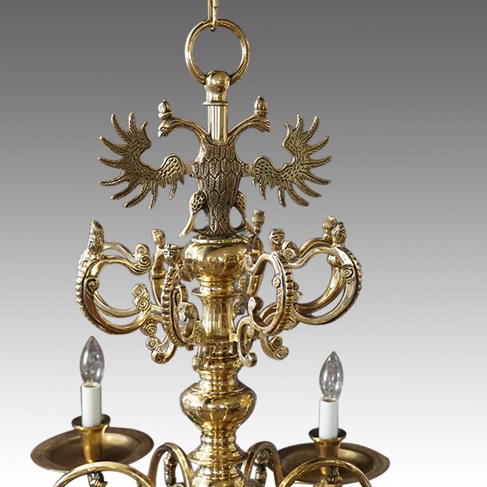 Early 20th Century Antique Large Dutch Antique Cast Bronze Country House Chandelier, circa 1910