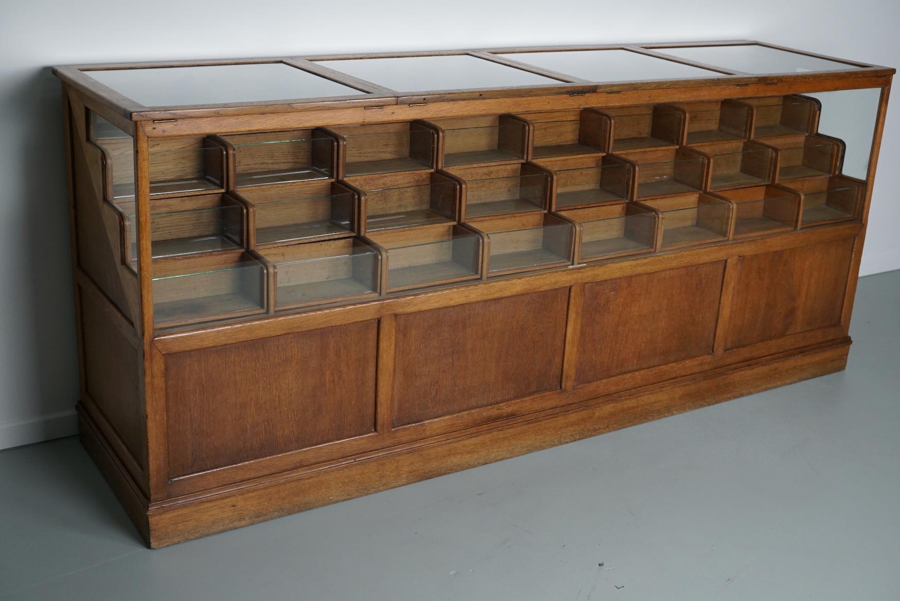 Antique Large Dutch Oak & Glass Shop Counter Cabinet / Vitrine, circa 1920-1930s 9