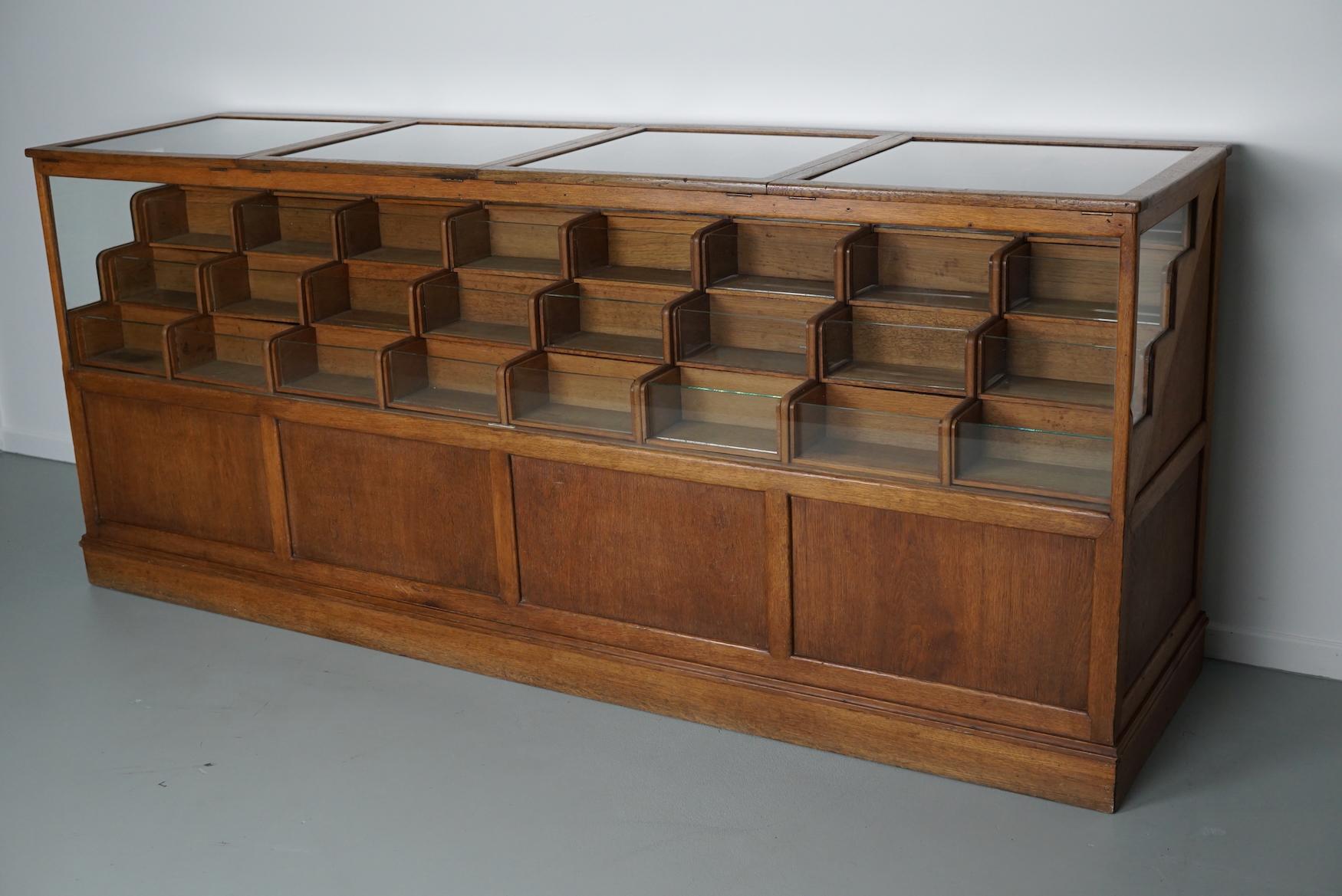 Antique Large Dutch Oak & Glass Shop Counter Cabinet / Vitrine, circa 1920-1930s 11