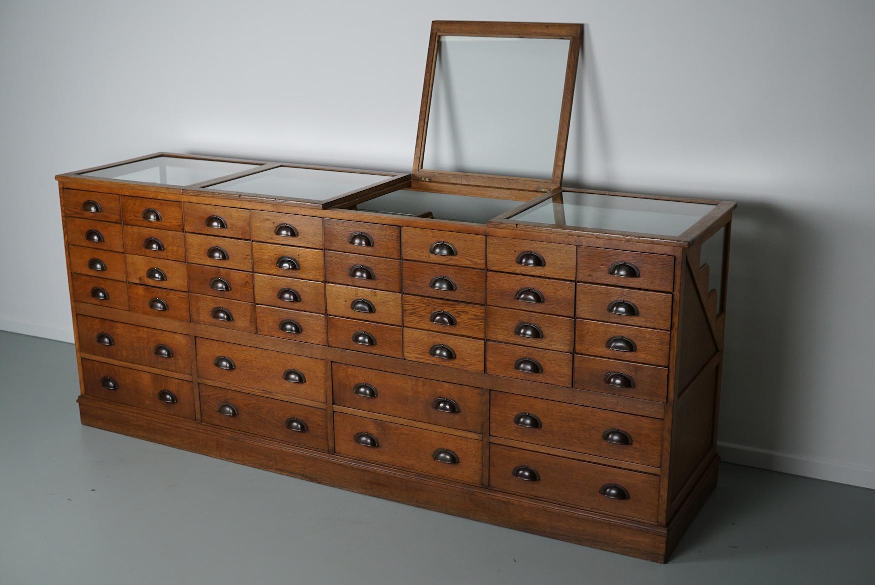 Antique Large Dutch Oak & Glass Shop Counter Cabinet / Vitrine, circa 1920-1930s 2