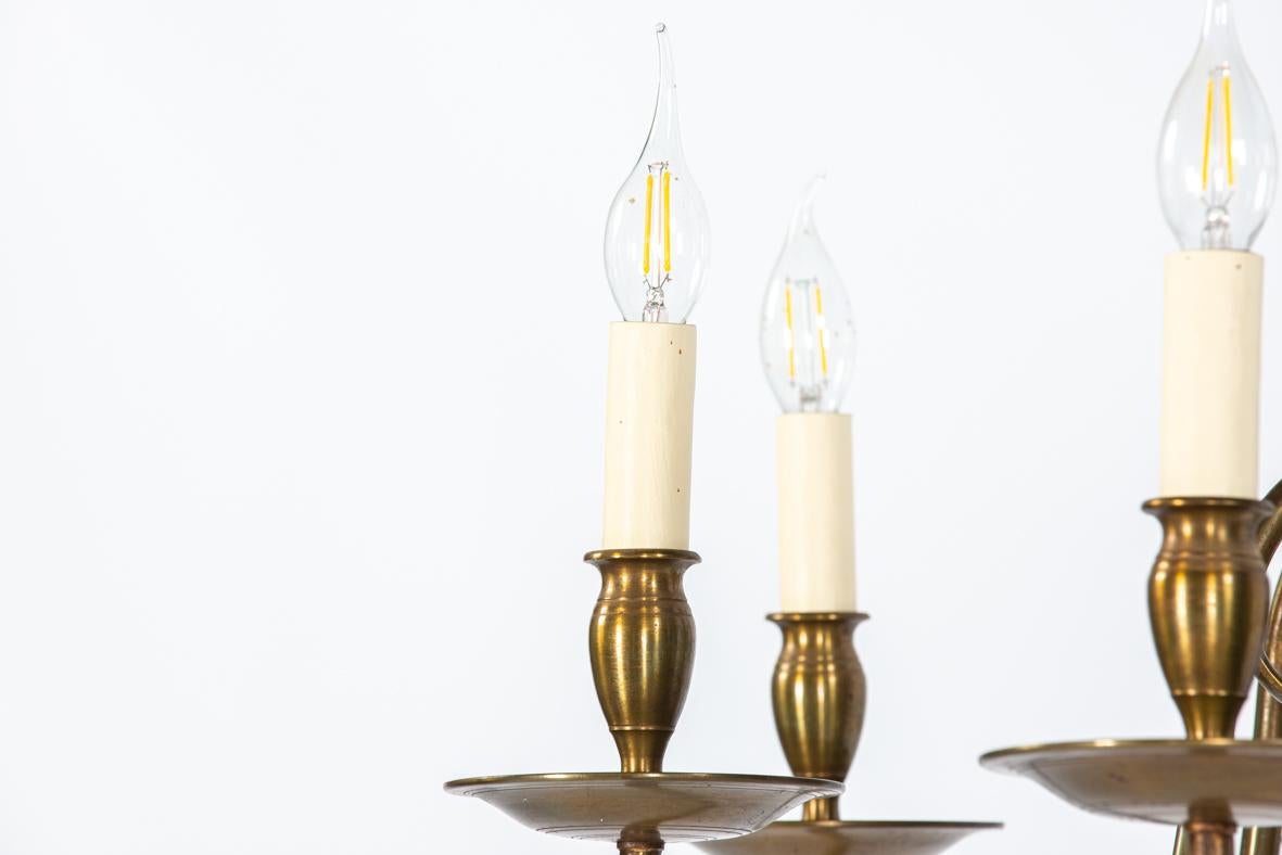 Patinated Antique large Dutch or Flemish patinated brass 8 light electric chandelier For Sale