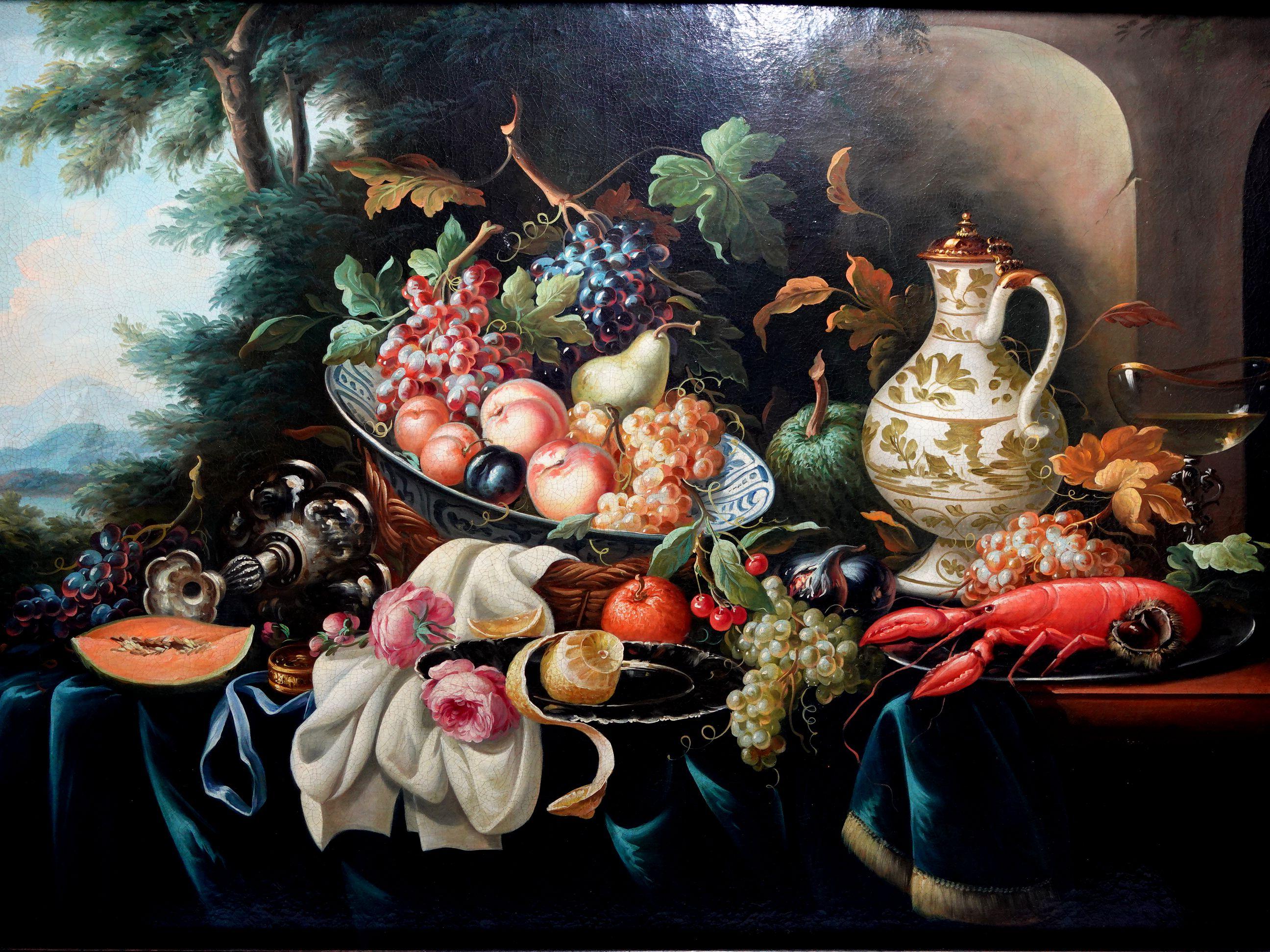 Dutch School (18th century)
Still Life with Lobster and Fruit
oil on canvas
68 x 98 1/2 cm (26 3/4 x 38 9/16 in).
framed 86 1/2 x 117 x 6 cm. (34 x 46 x 2 2/5 in.)