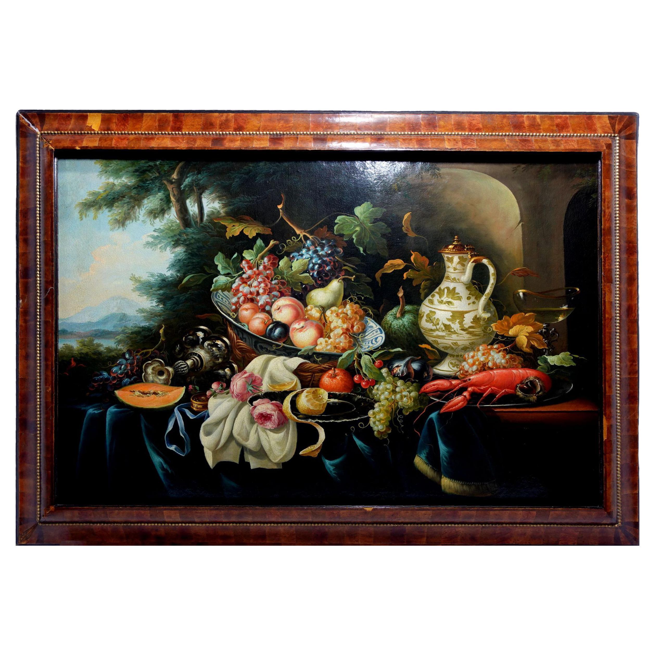 Grande peinture à l'huile "Nature morte" de l'école hollandaise, 18e siècle