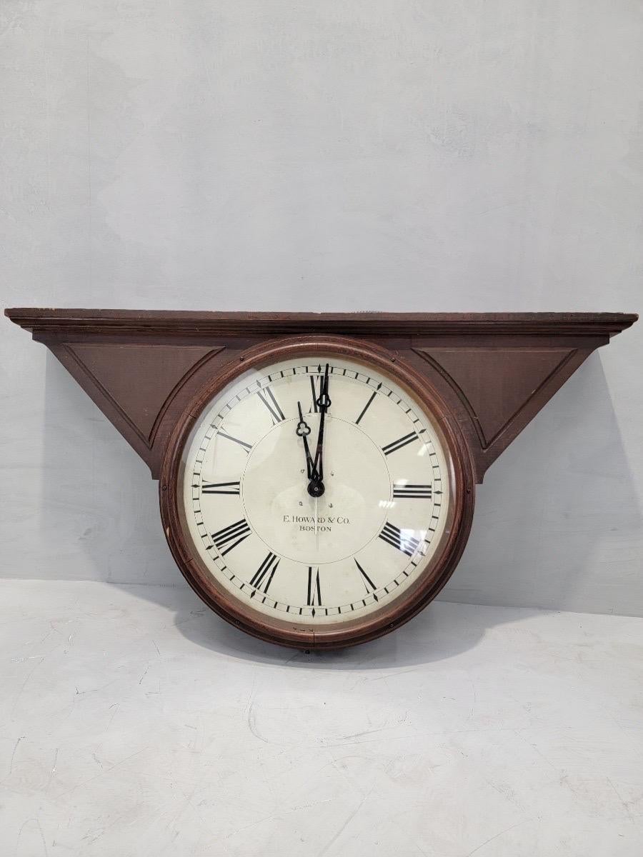 American Antique Large E. Howard & Co. Oak Cased Double Sided Top Mount Bank Clock For Sale