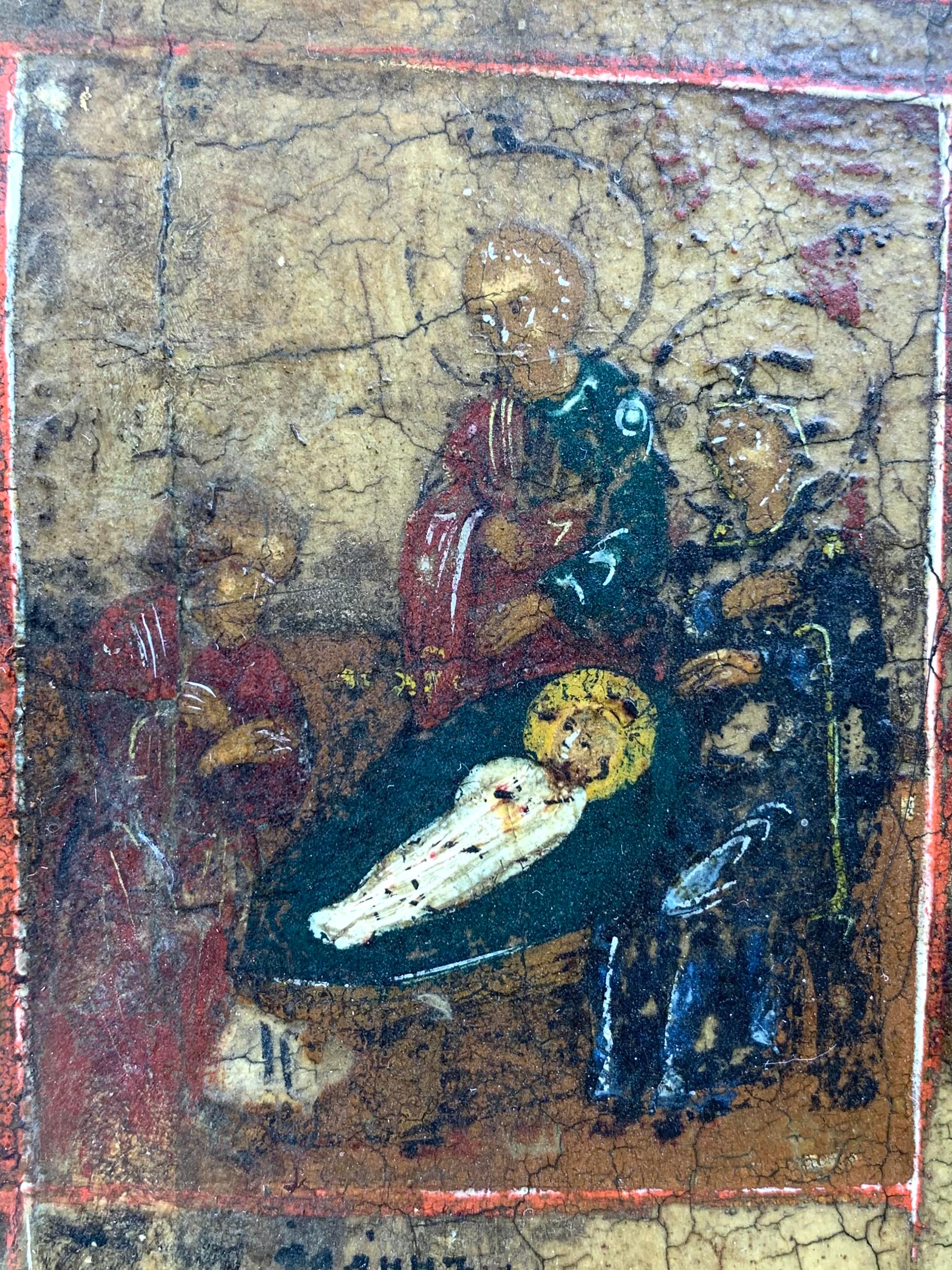 Antique Large Early 19th Century Russian Icon, Resurrection and Great Feast Days For Sale 6
