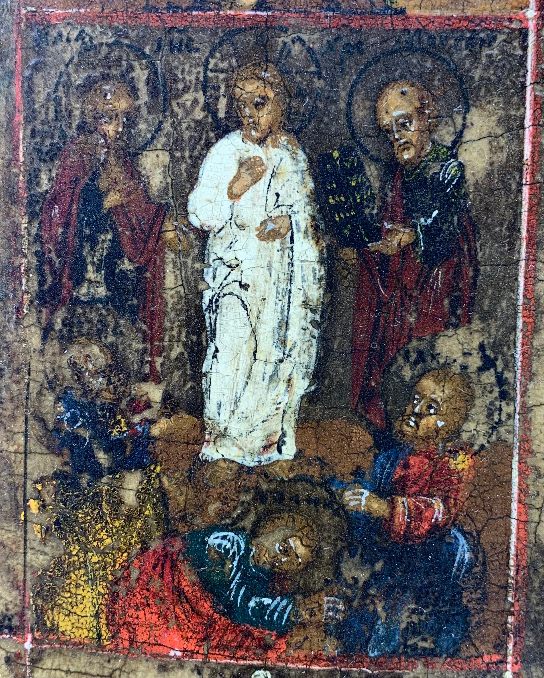 Antique Large Early 19th Century Russian Icon, Resurrection and Great Feast Days For Sale 3