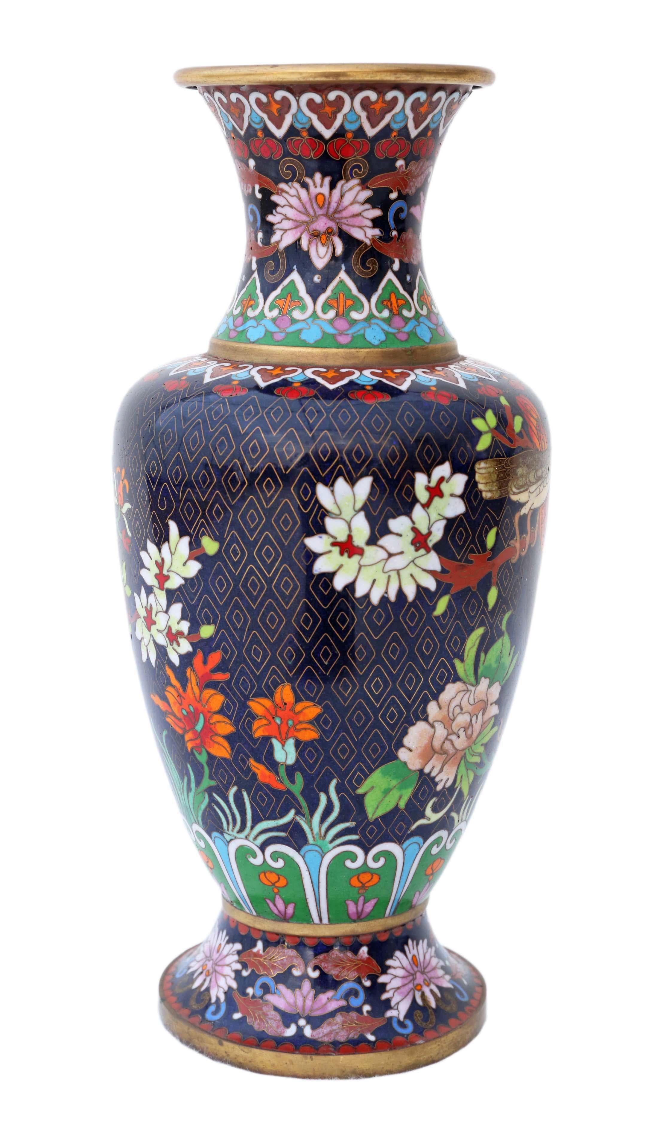 Antique Large Early 20th Century Oriental Cloisonné Vase For Sale at