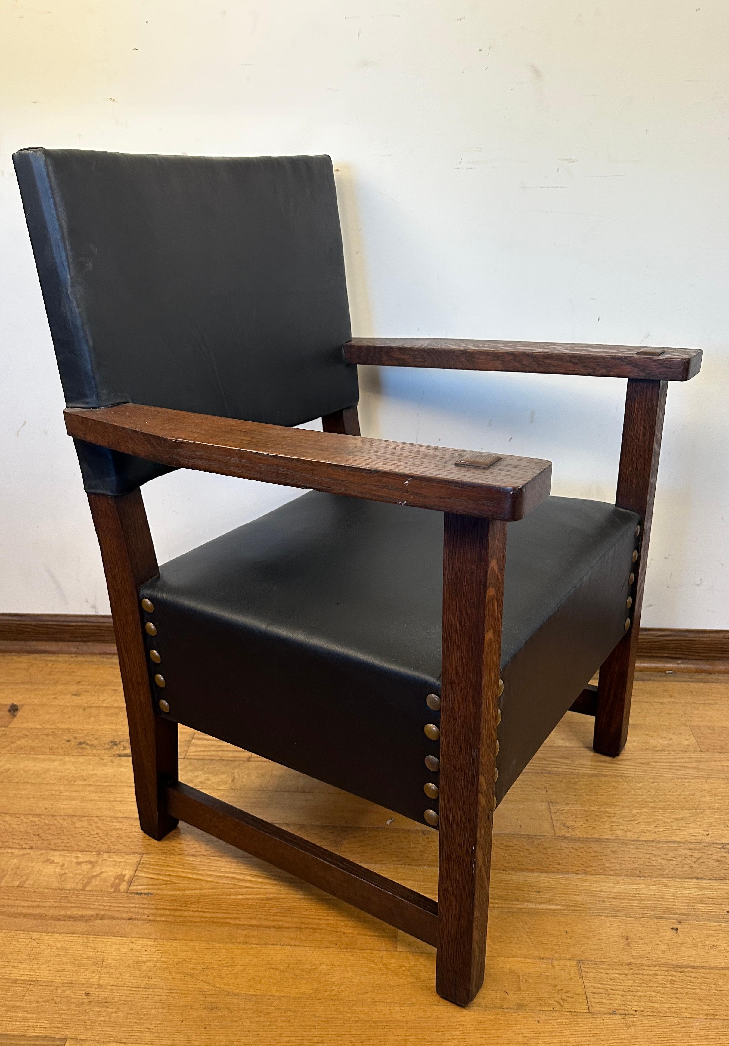Ancienne chaise Stickley LG Early L&JG avec assise en cuir, modèle n°388    MUST SELL en vente 6