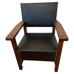 Antiker LG Früher L&JG Stickley-Stuhl mit Ledersitz, Modell #388, LG    MUSS VERKAUFT WERDEN