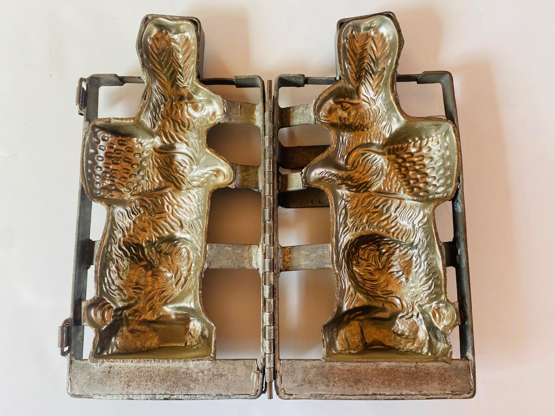 French Provincial Antique Large Easter Bunny Chocolate Mold Circa 1900 For Sale