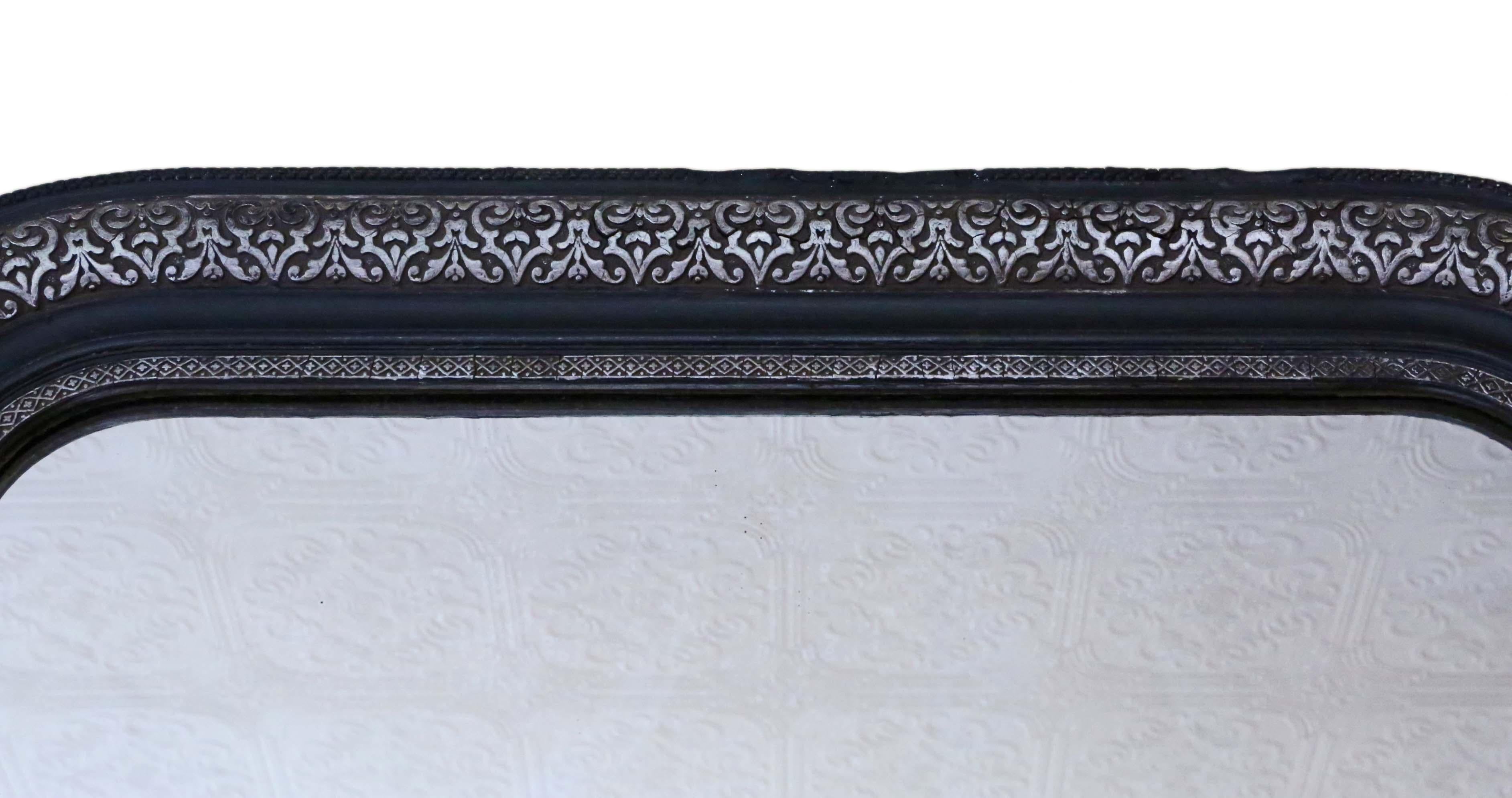 Ebonized Antique Large Ebonised Silver Gilt Wall Mirror Overmantle Late 19th Century For Sale