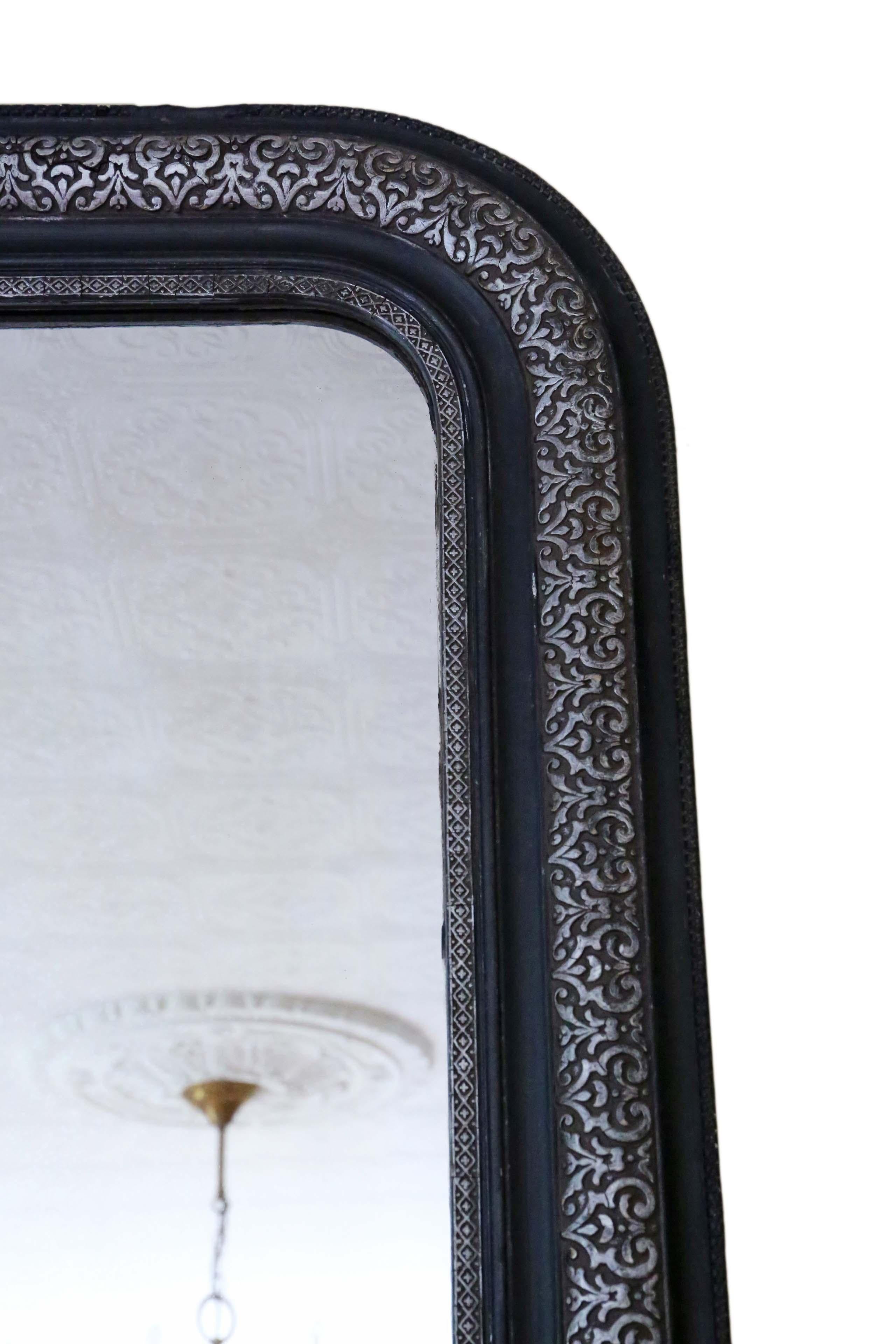 Antique Large Ebonised Silver Gilt Wall Mirror Overmantle Late 19th Century In Good Condition For Sale In Wisbech, Cambridgeshire