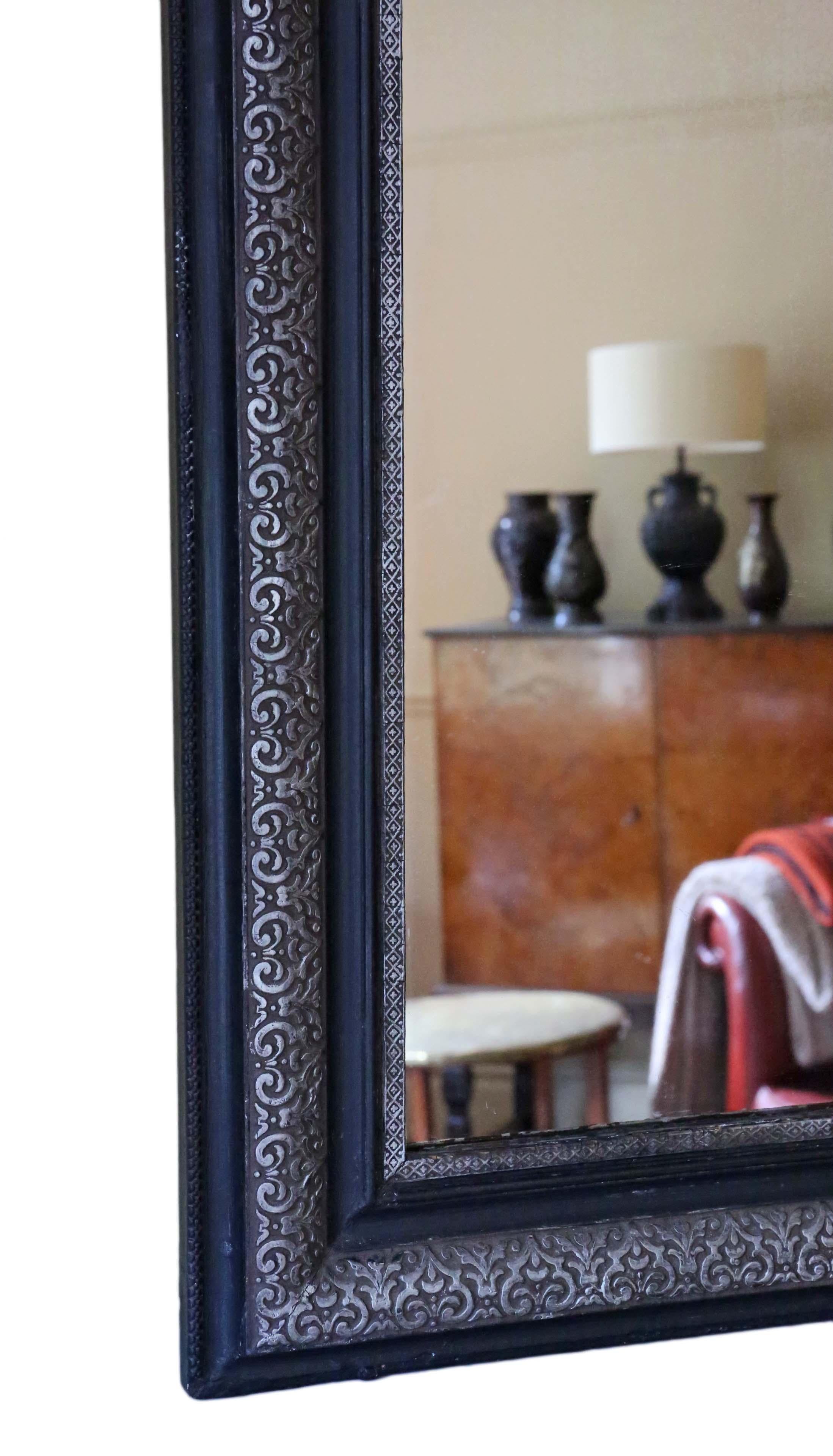 Giltwood Antique Large Ebonised Silver Gilt Wall Mirror Overmantle Late 19th Century For Sale