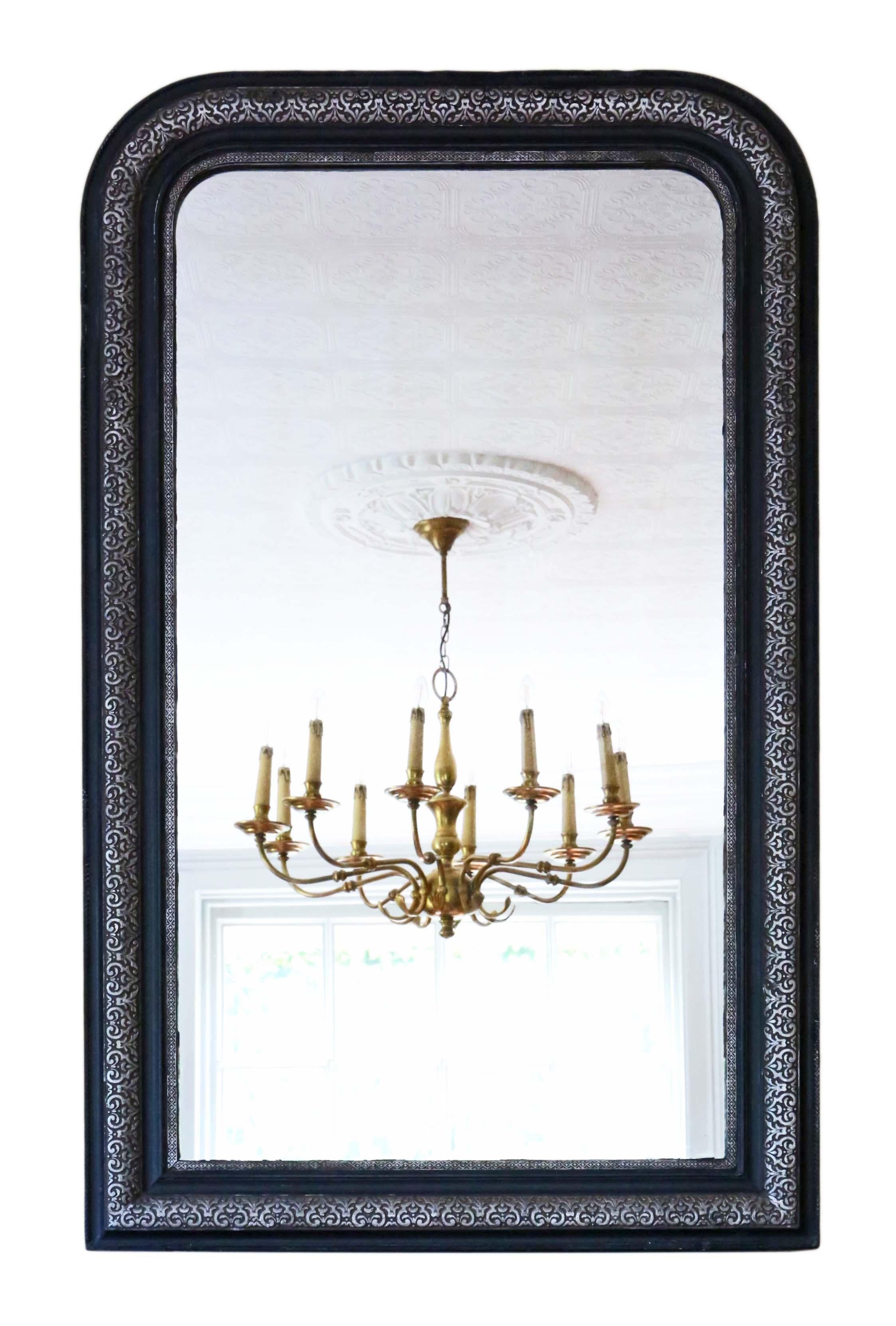 Antique Large Ebonised Silver Gilt Wall Mirror Overmantle Late 19th Century For Sale 4