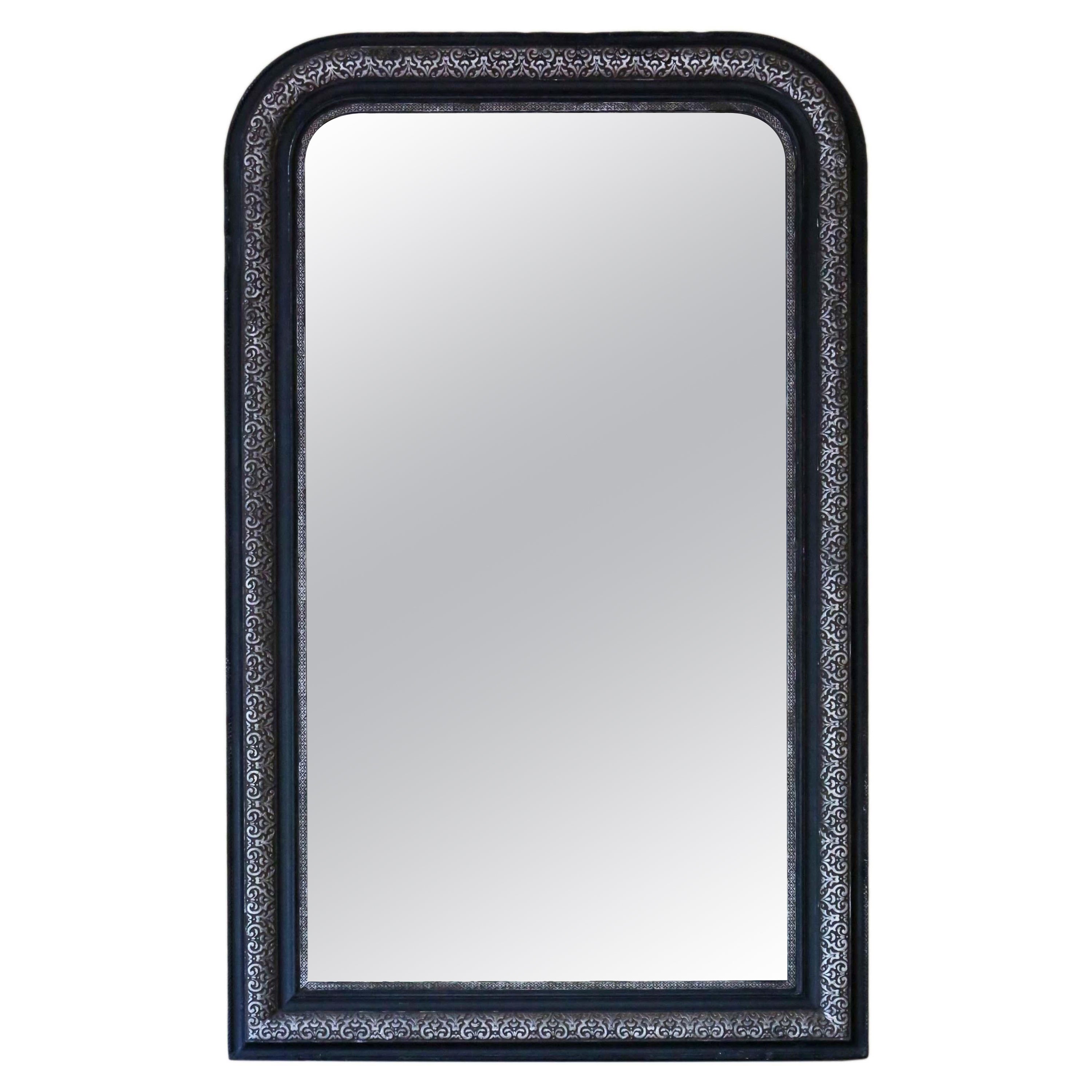 Antiguo Gran Espejo de Pared de Plata Ebonizada Dorada Overmantle Finales del Siglo XIX