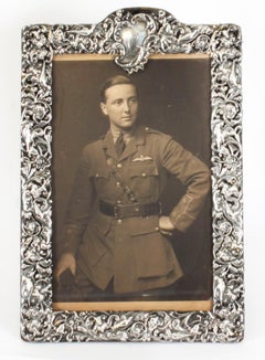 Antiguo marco de fotos grande eduardiano de plata de ley del siglo XX 29cm x 18cm